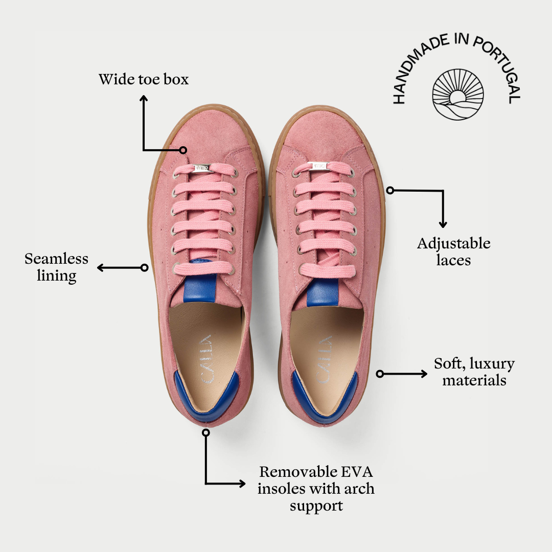 star peach suede trainers for bunions features graphic
