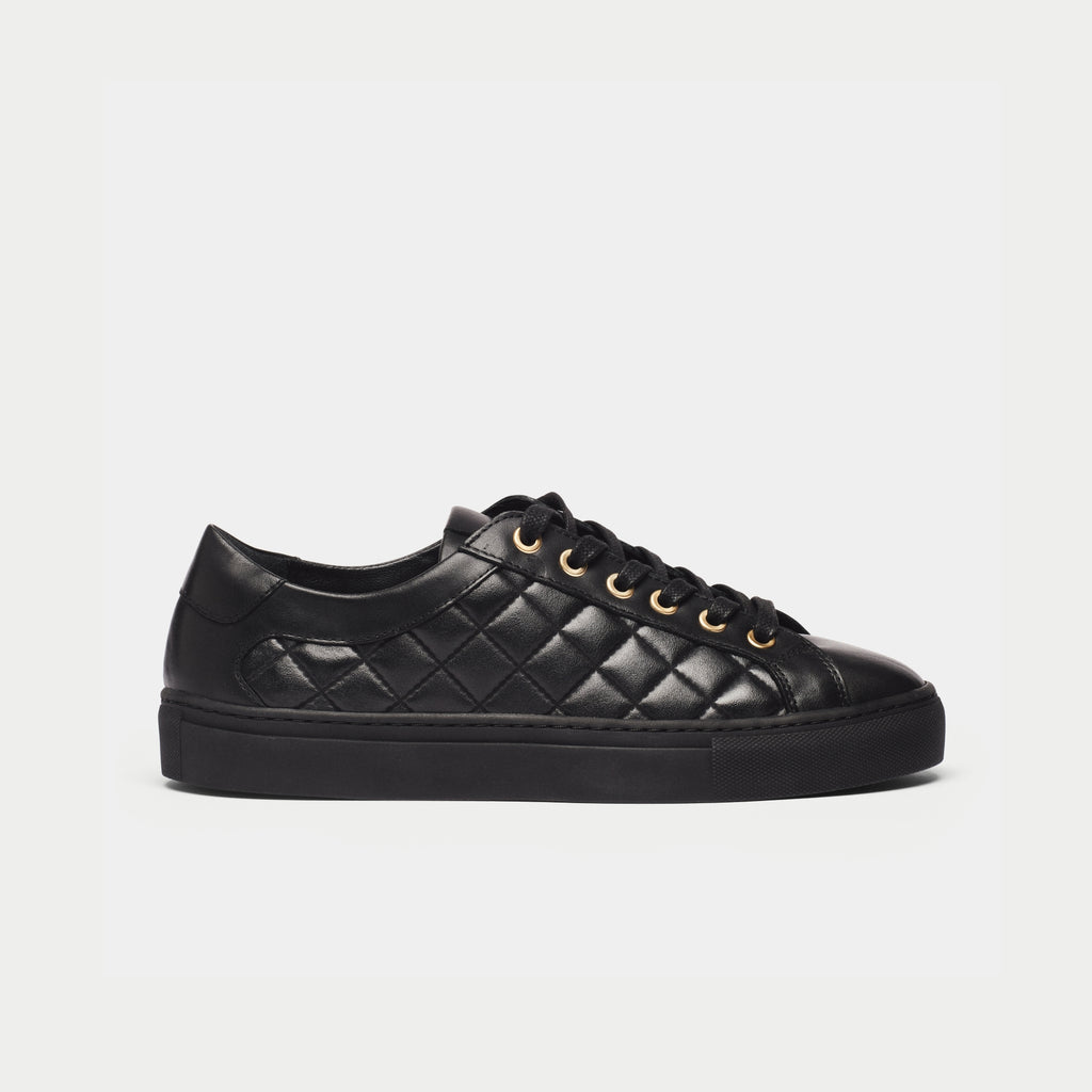 Calla Star Black quilted widefit flat trainer