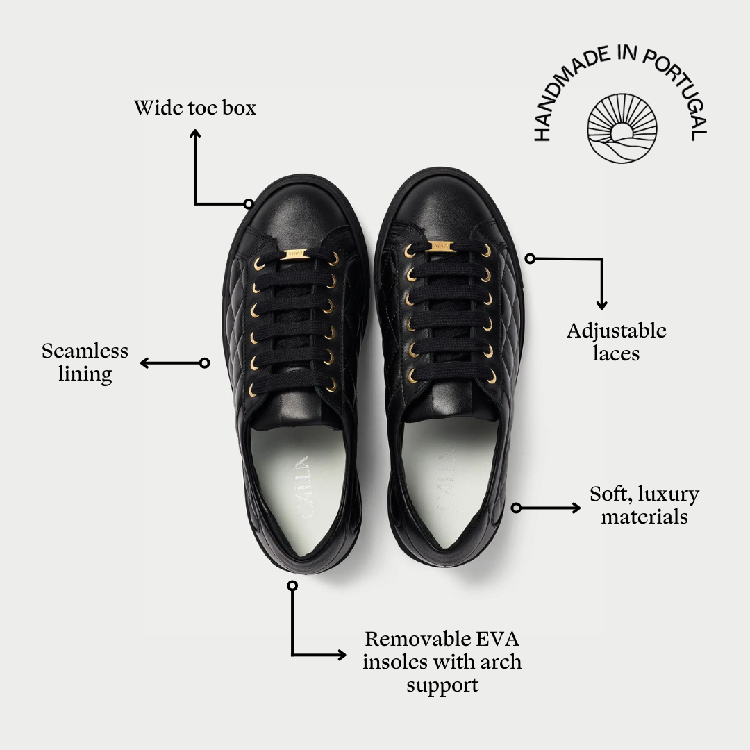 Star - Black Quilted Leather Wide Fit Trainers (image 5)