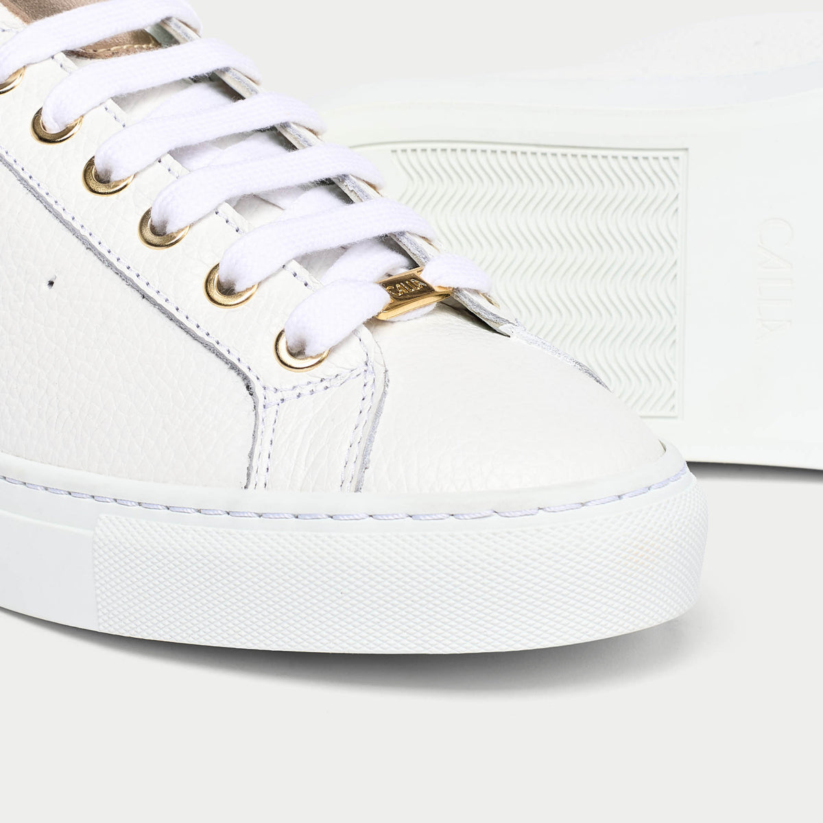 Star - Grain White Leather & Champagne Wide Fit Trainers (image 3)