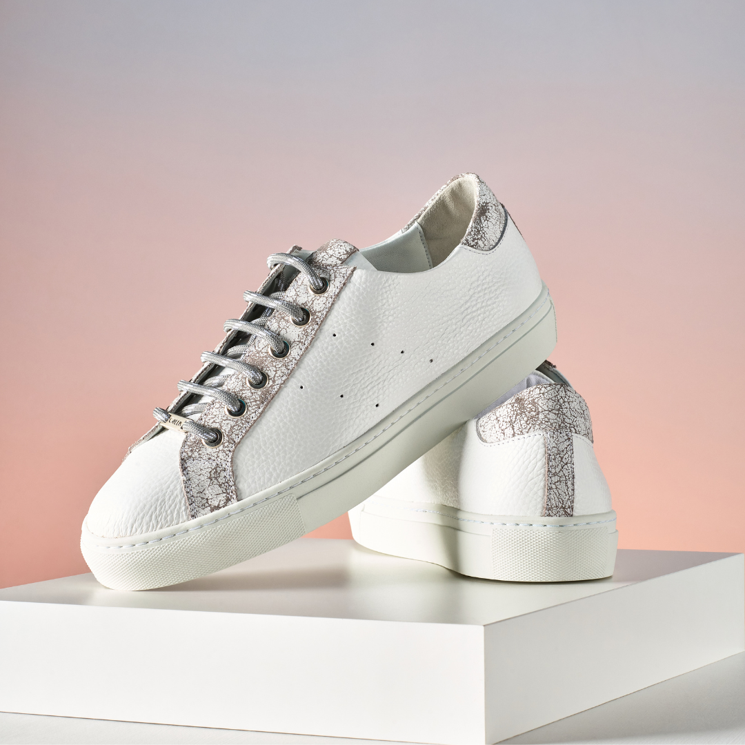Star - White & Grey Leather Wide Fit Trainers (image 1)