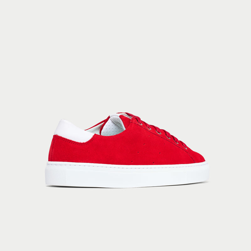 red suede trainers back view
