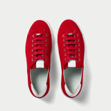 red suede trainers pair