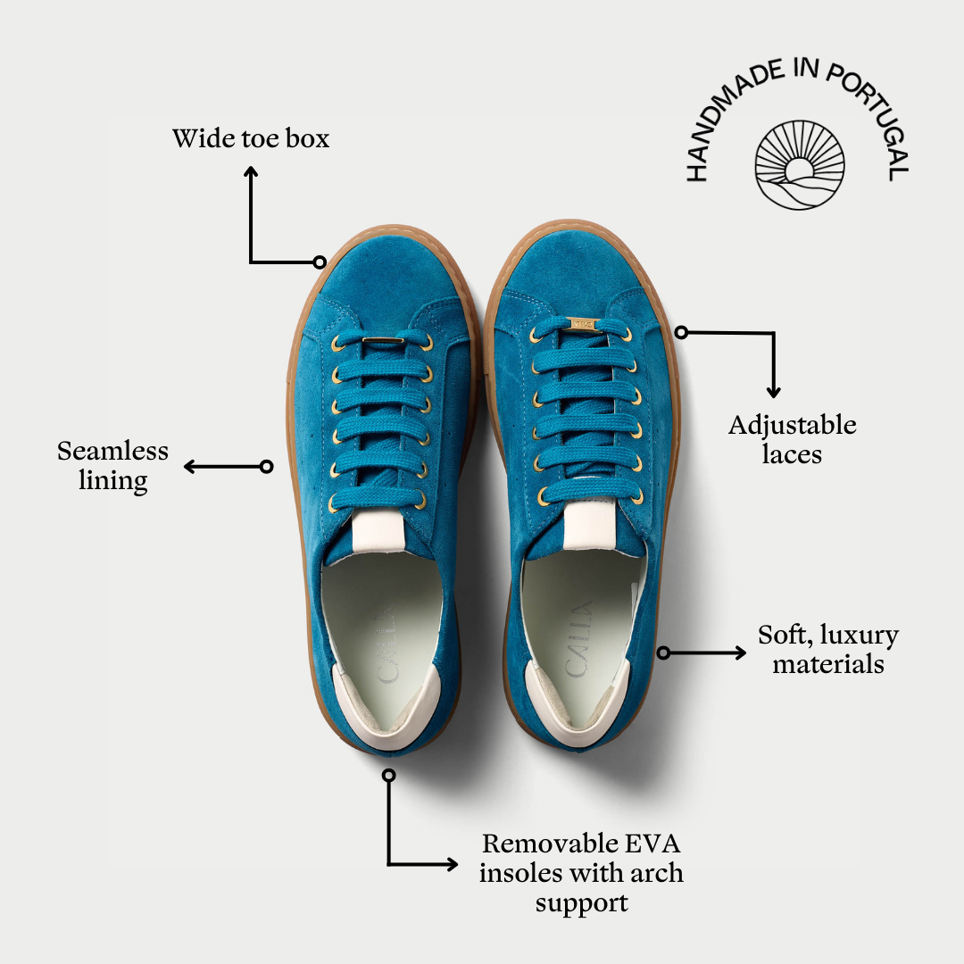 Star teal suede trainers features