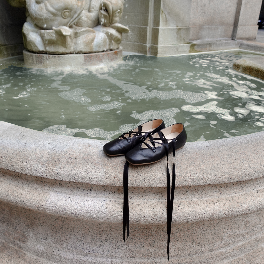 Tilly Leather Ribbon Tie Ballerinas