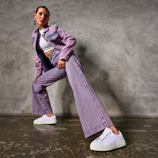 Luna white vegan wide fit trainers side view
