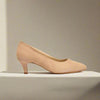 Ava taupe suede heel side view