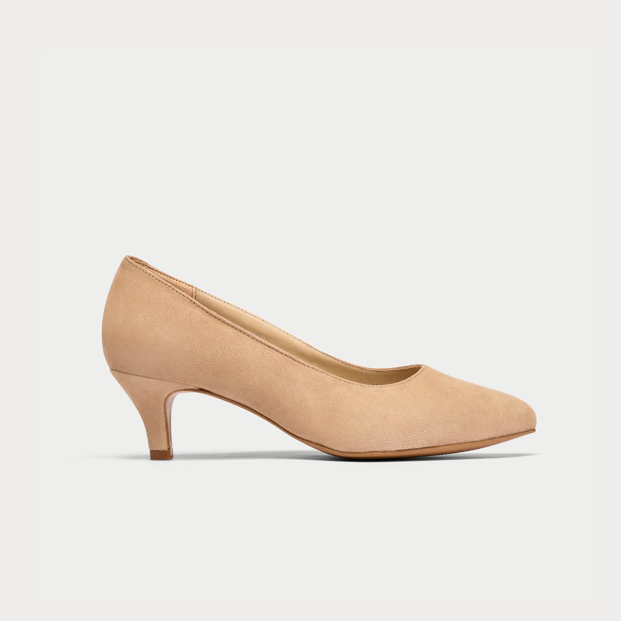 Ava taupe suede heel side view