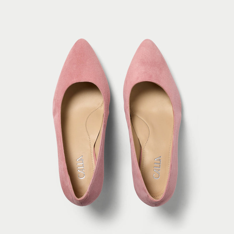 ava pink suede pointed heels for bunions top view