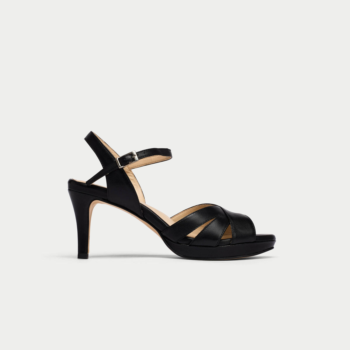 Emily - Black Leather Heeled Sandals (image 1)
