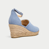 harriet denim blue wedge heel suede