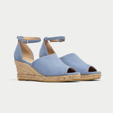 harriet denim blue wedge heel suede