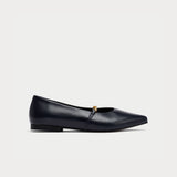 Isabella II navy leather flat for bunions side view