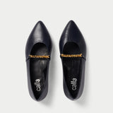 Isabella II navy leather flat for bunions top view