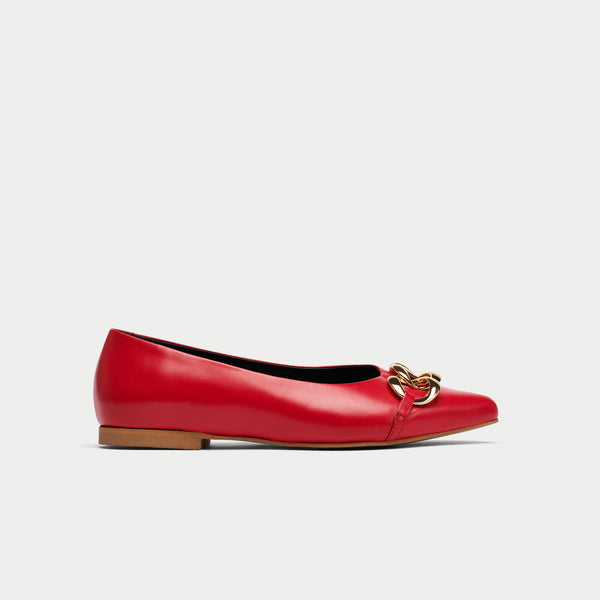 red leather gold chain flats for bunions side view