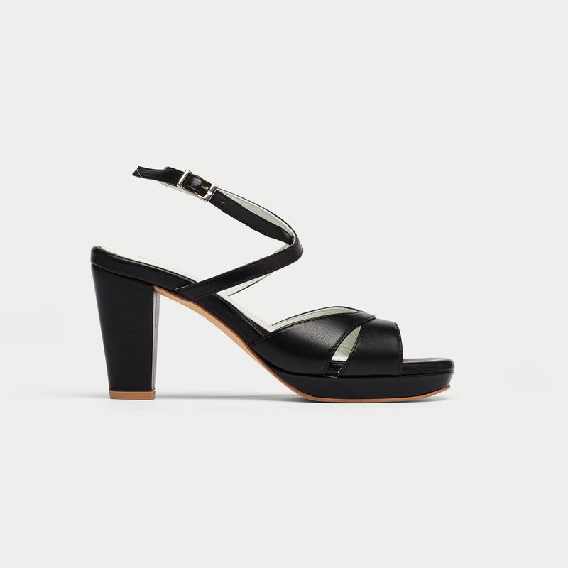 Calla Shoes | Karen | Black leather block heel sandals