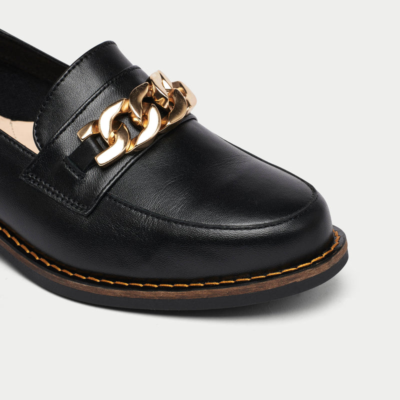lucille black leather loafer for bunions closeup