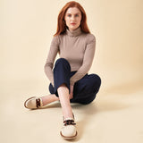 nude leather loafers for bunions on model