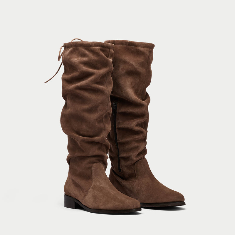 almond suede knee high boots for bunions pair