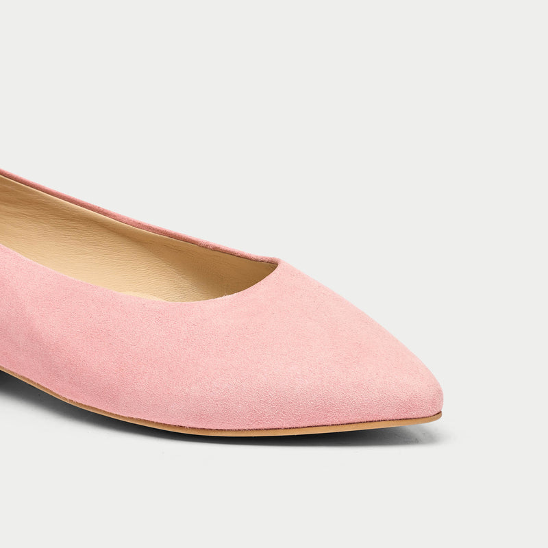 pink suede flats for bunions close up