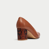 tan leather snake block heels for bunions