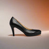 Sophia black leather heel side view