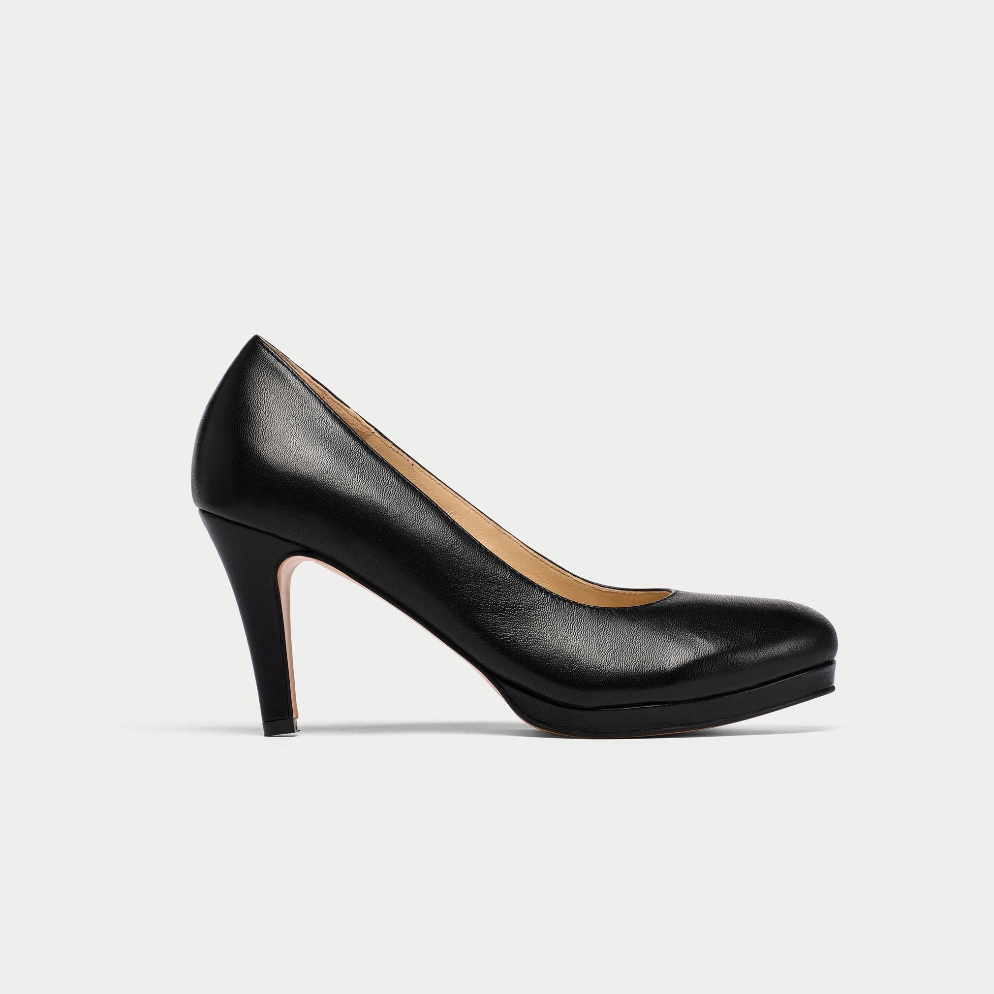 Sophia black leather heel side view