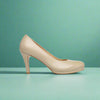 off neutral taupe leather heel for bunions and wide feet side view