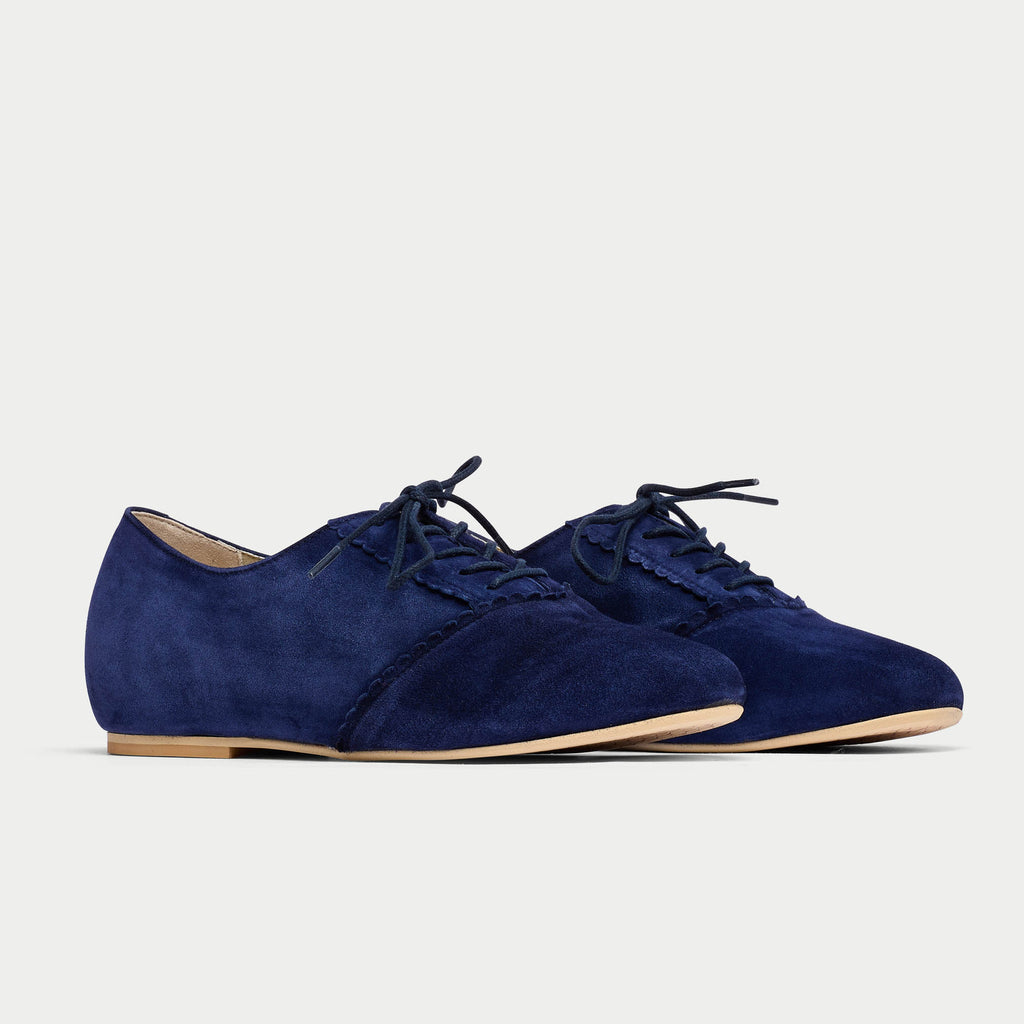Calla Aster Navy suede flat brogue shoes