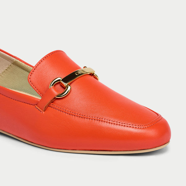 ocre leather loafers for bunions close up 