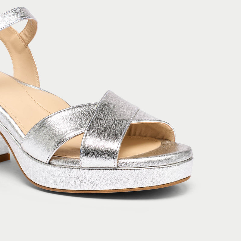 silver leather heels for bunions toebox closeup