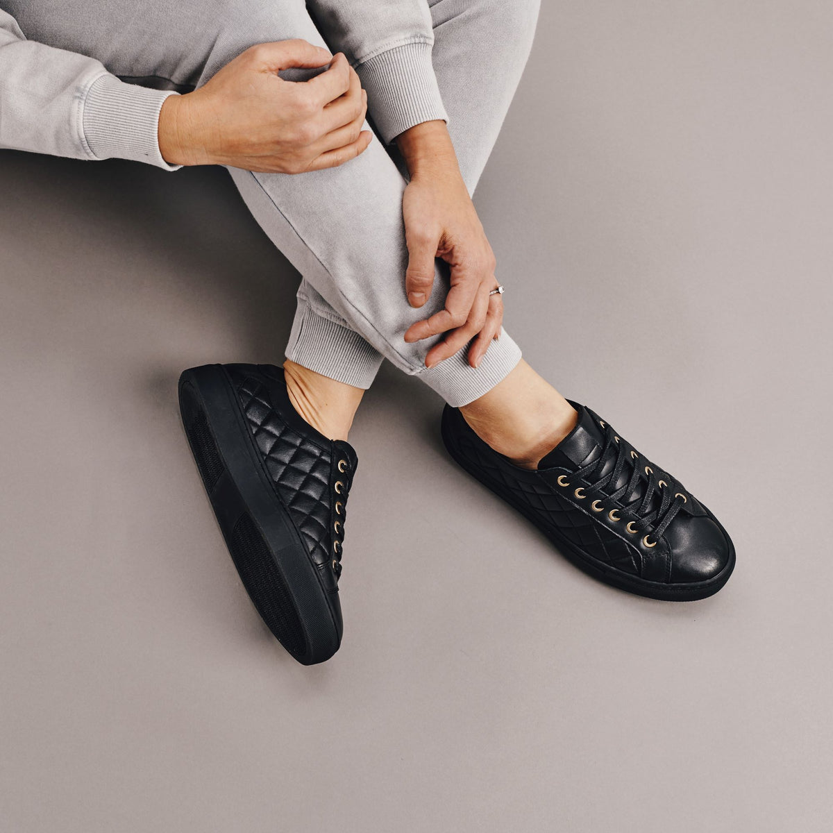 Star - Black Quilted Leather Wide Fit Trainers (image 2)