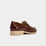 back view brown croc leather loafers for bunions