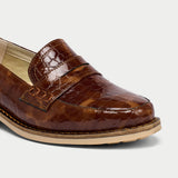 brown croc loafers close up 