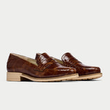 pair of brown croc leather loafers for bunions