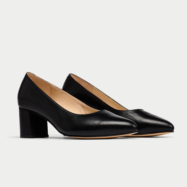 esme black leather block heel wide feet stylish