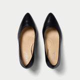 esme black leather block heels for bunions