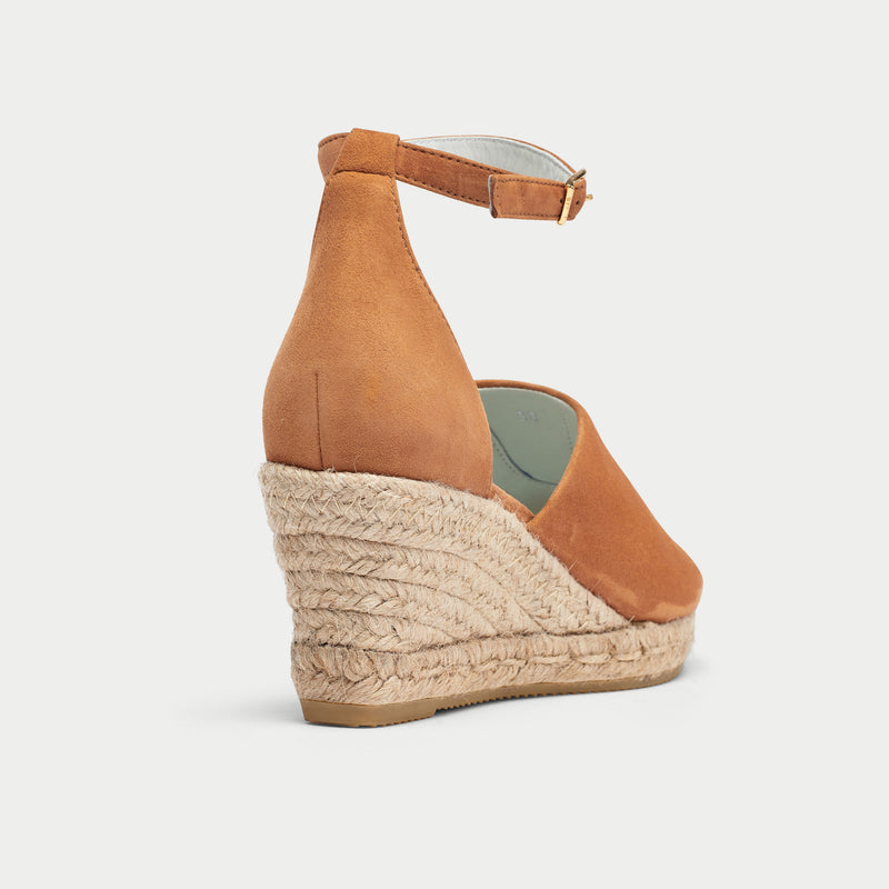 tan suede espadrille wedges back view