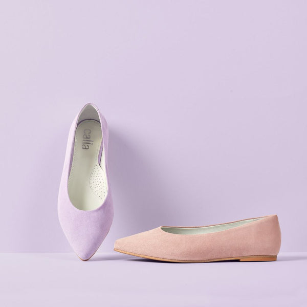 lilac suede pointed toe ballet flats
