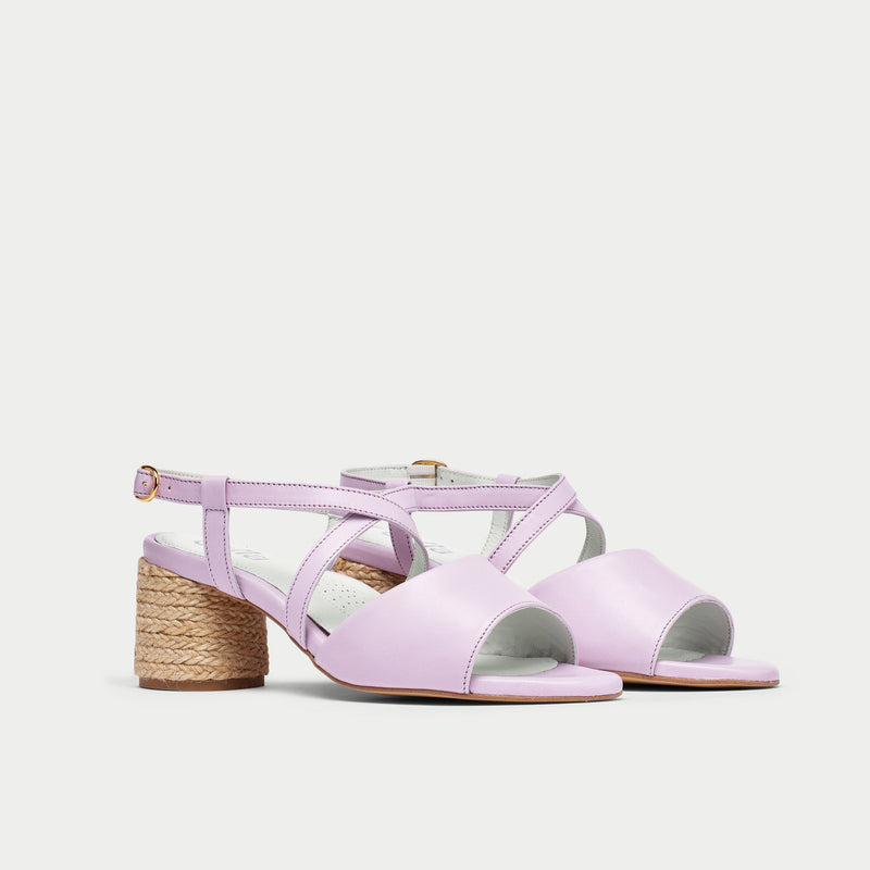 Noa Strappy Block High Heels in Lilac | ikrush