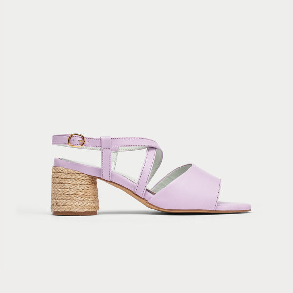 lilac leather sandals side view