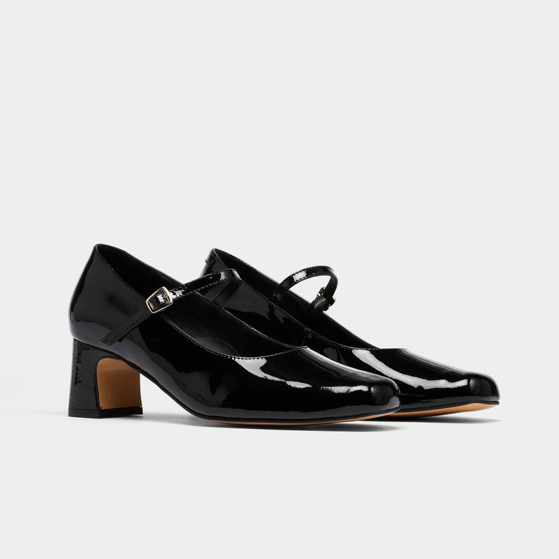 Calla Shoes | Mary Jane | Black Patent leather heel