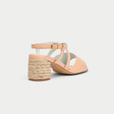 neutral leather sandals back view