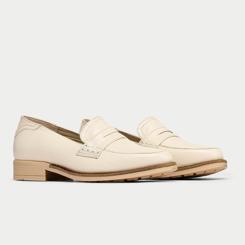 pair of latte leather loafers