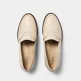 top view of latte leather loafers for bunions