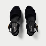 black suede wedges for bunions pair top view