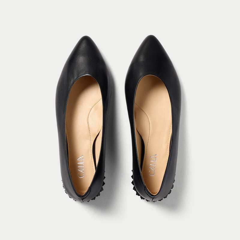 black leather flats for bunions top view