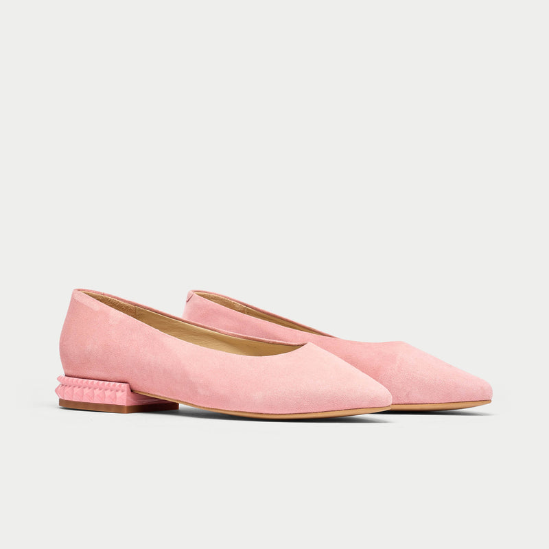 pair of pink suede flats for bunions