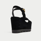 black suede wedges for bunions back view