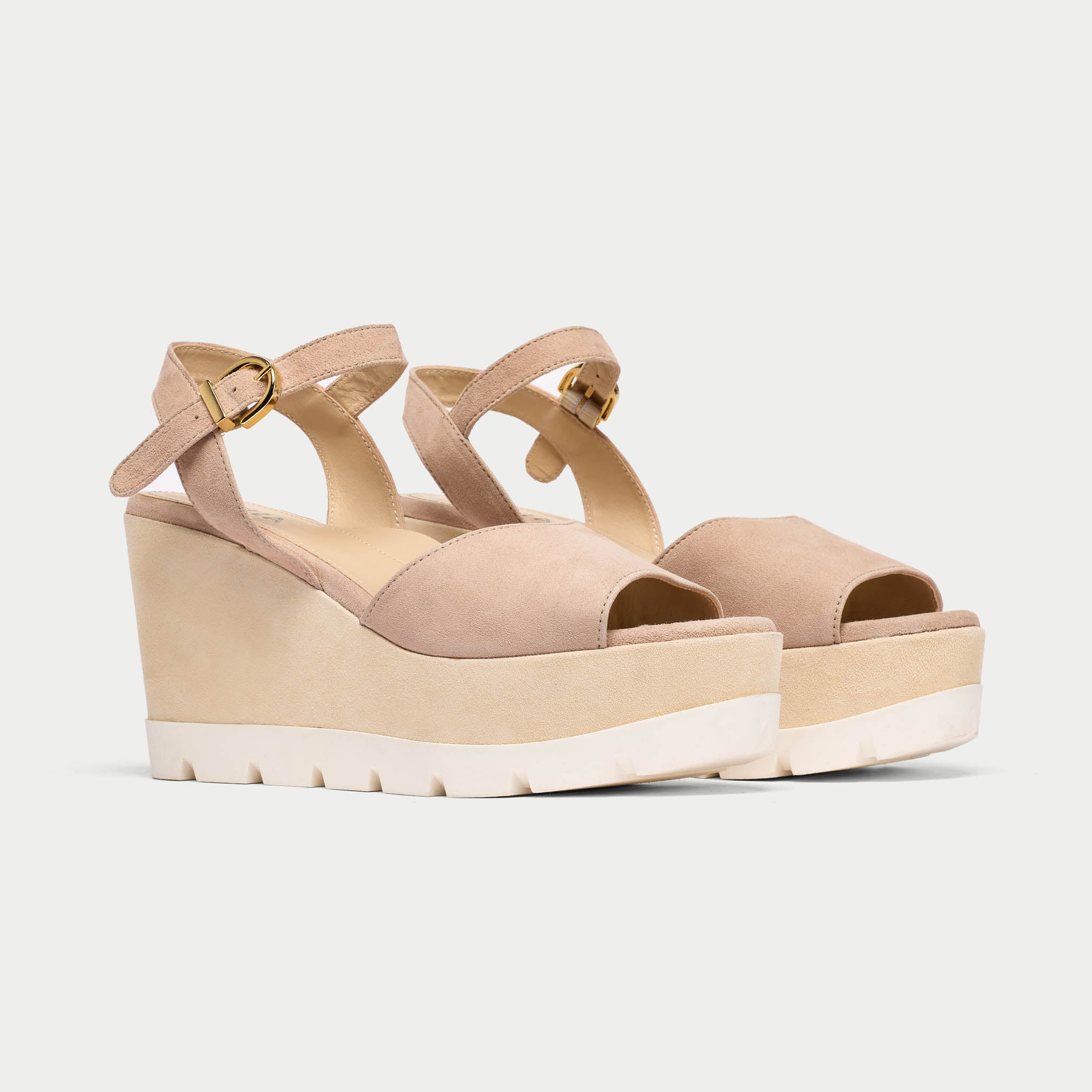 Calla Shoes Rosa Neutral Suede wedge sandal
